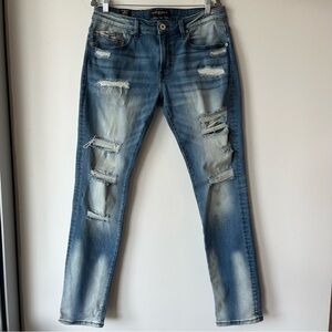 Cult Of Individuality Mens 32 Distress Rocker Slim Jeans Stretch Acid-Wash Denim